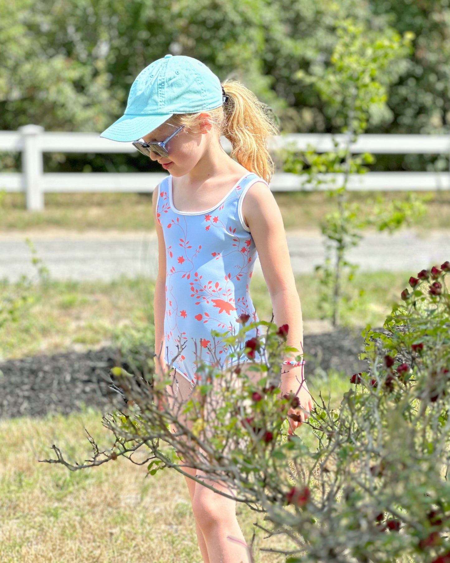wild clematis one-piece girls swimsuit in peri