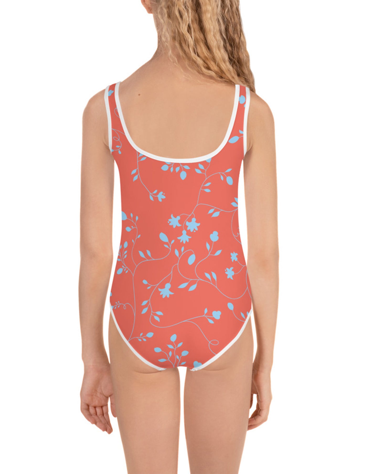 wild clematis one-piece little girls swimsuit in poppy