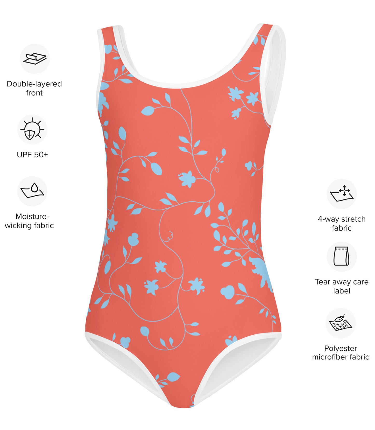 wild clematis one-piece little girls swimsuit in poppy