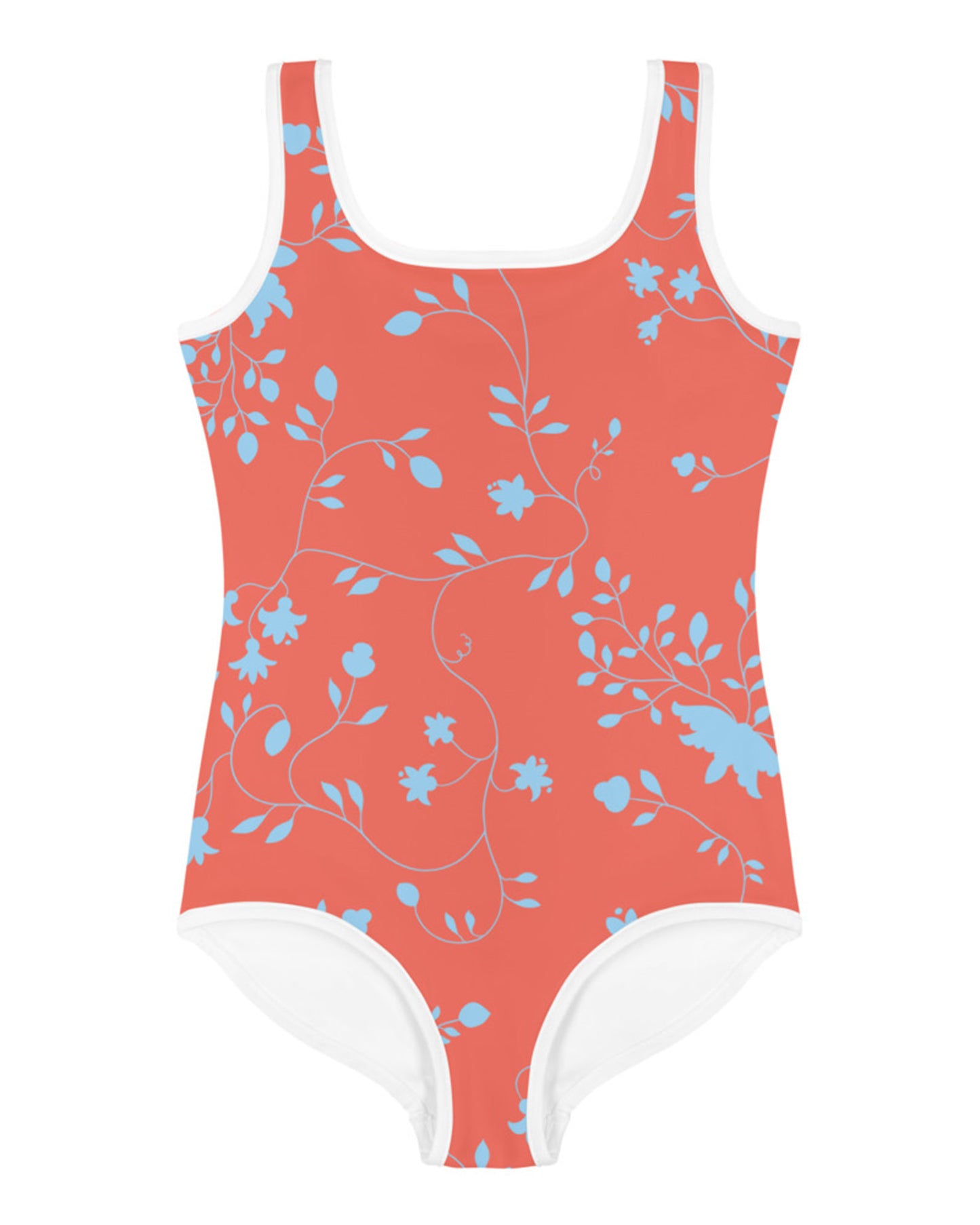 wild clematis one-piece little girls swimsuit in poppy