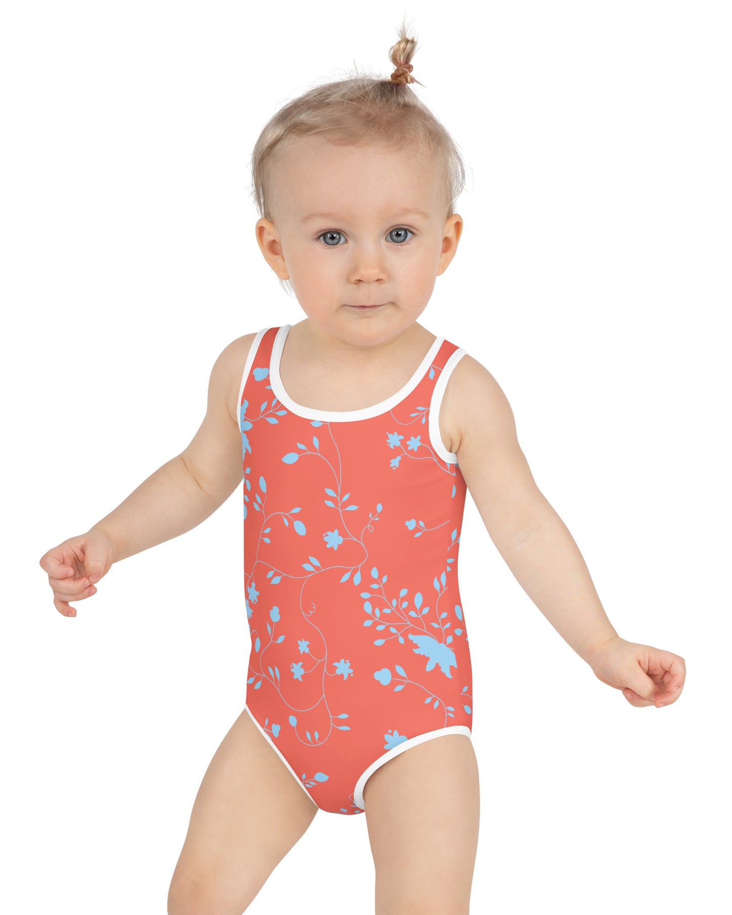 wild clematis one-piece little girls swimsuit in poppy