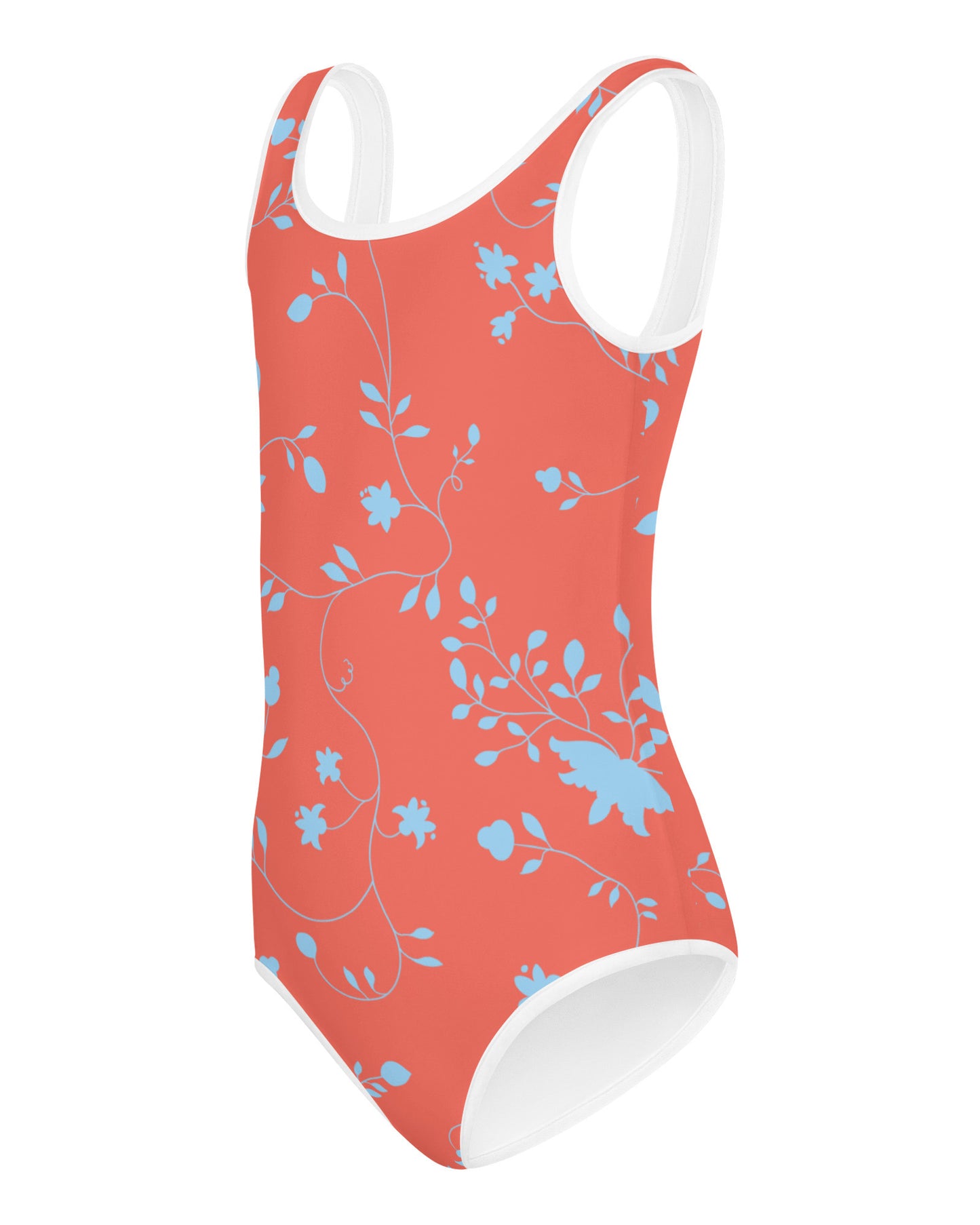 wild clematis one-piece little girls swimsuit in poppy