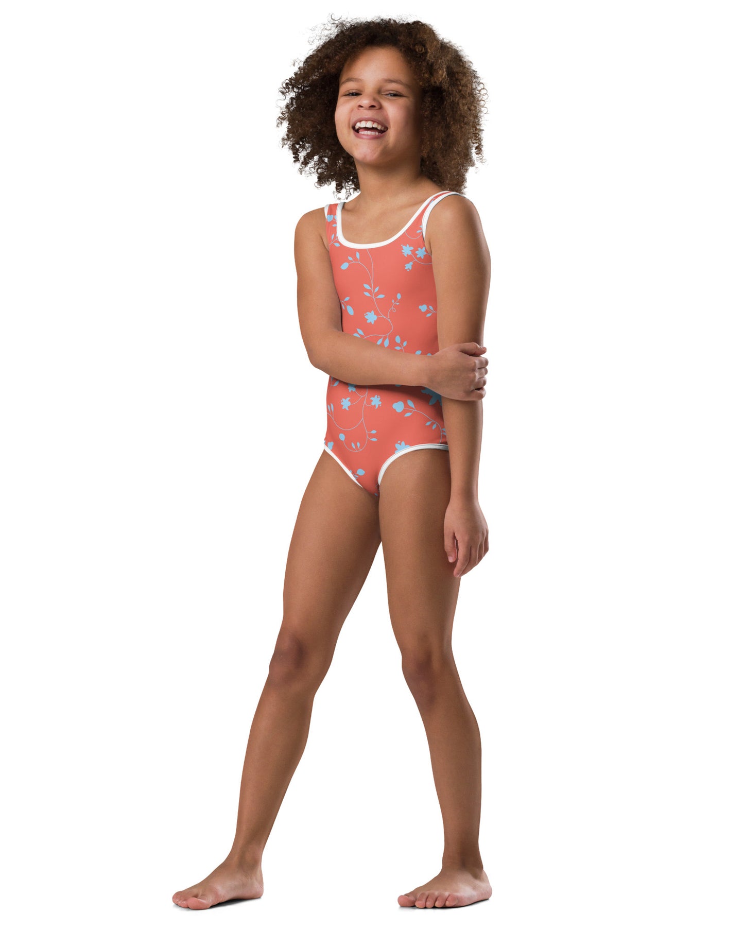 wild clematis one-piece little girls swimsuit in poppy