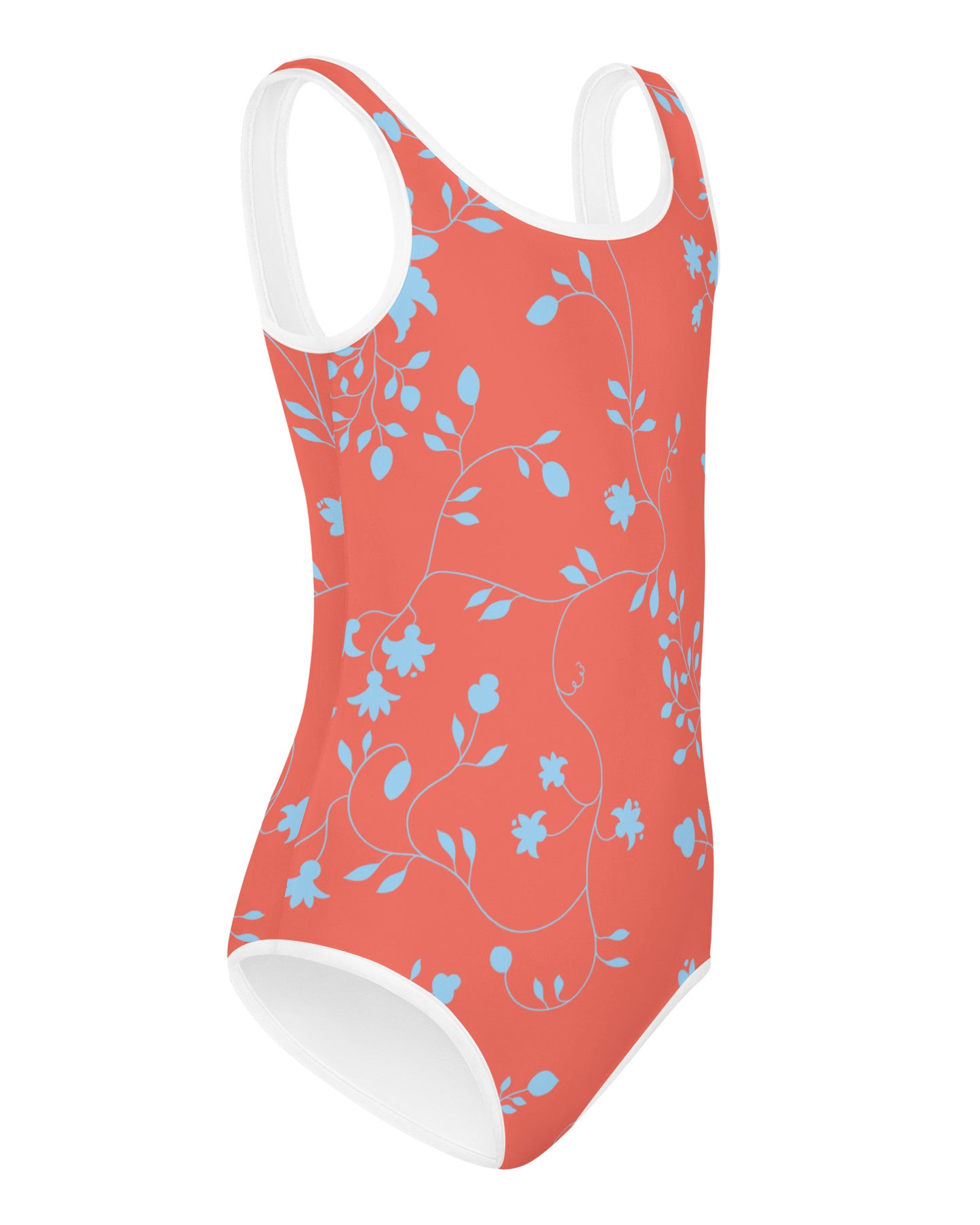 wild clematis one-piece little girls swimsuit in poppy