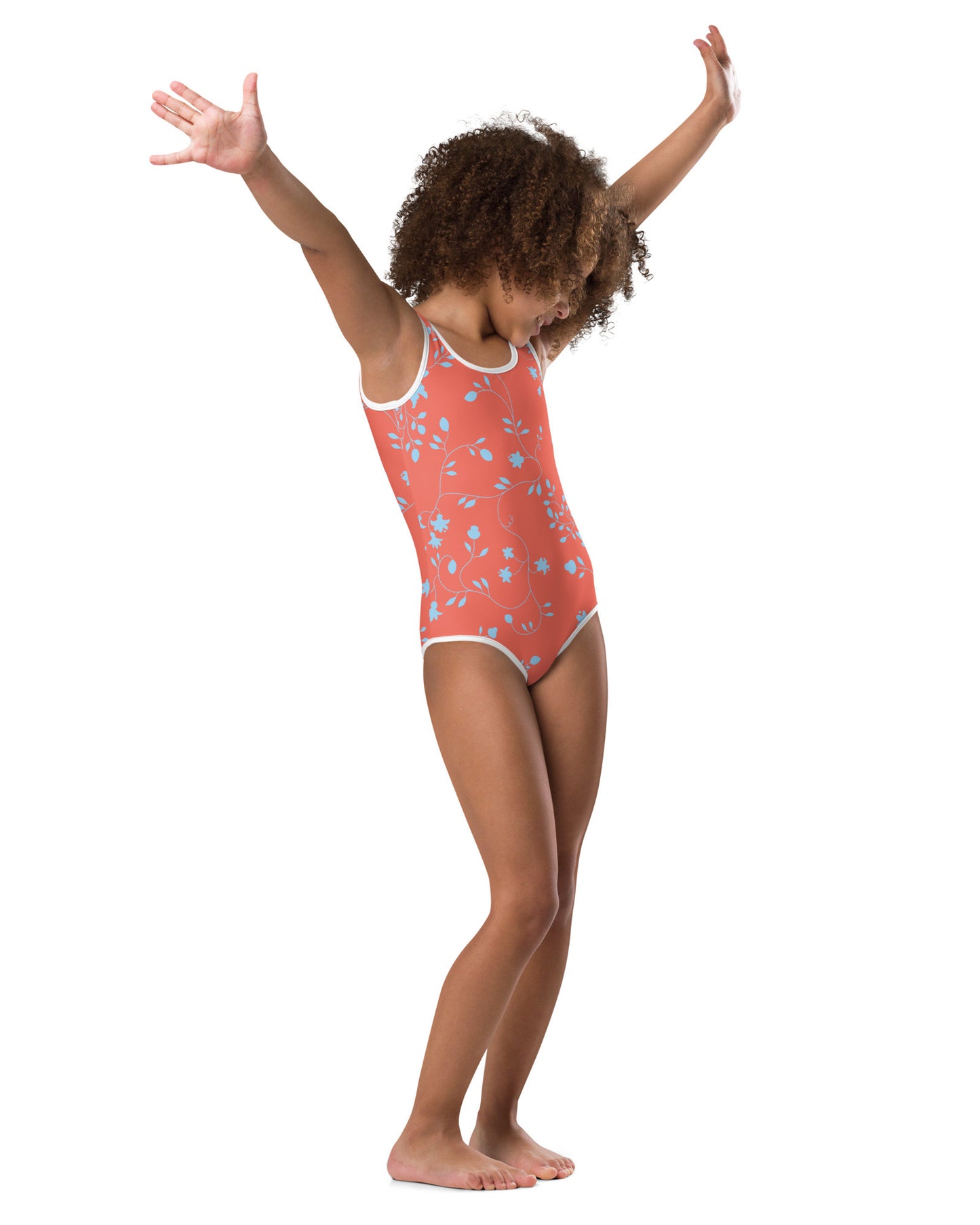 wild clematis one-piece little girls swimsuit in poppy