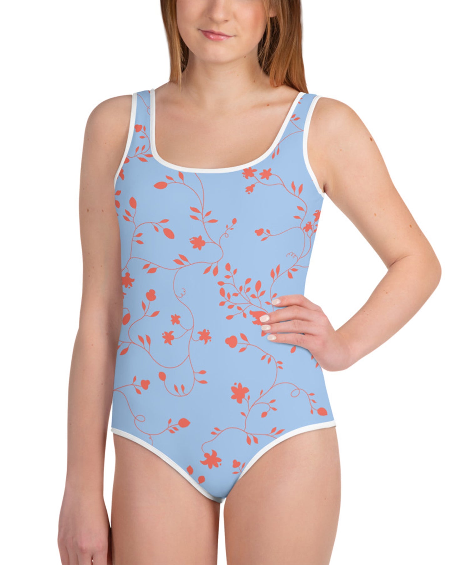 wild clematis one-piece girls swimsuit in peri