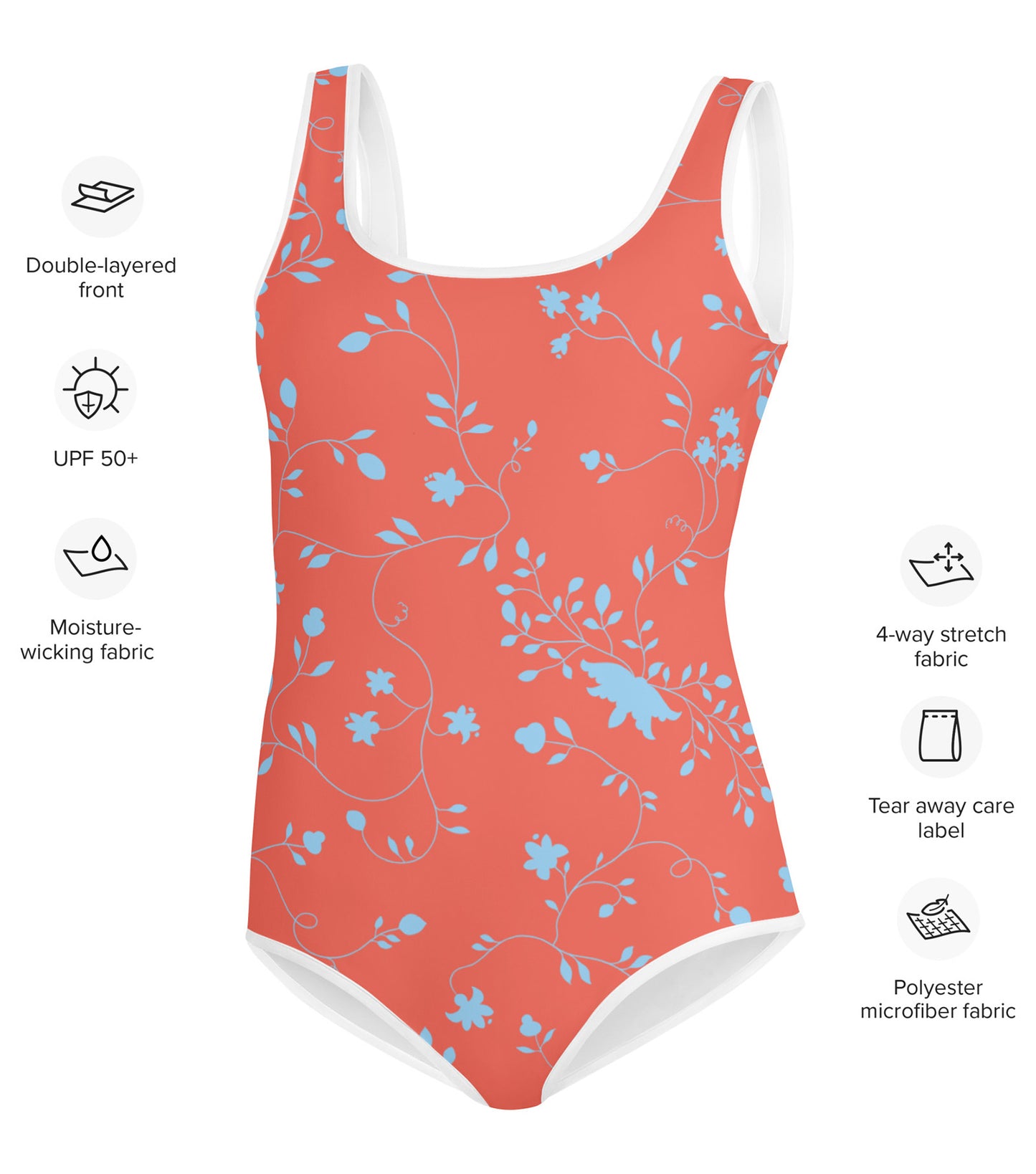 wild clematis one-piece girls swimsuit in poppy