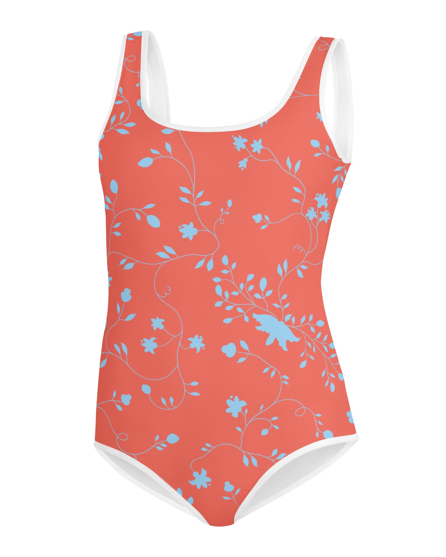 wild clematis one-piece girls swimsuit in poppy