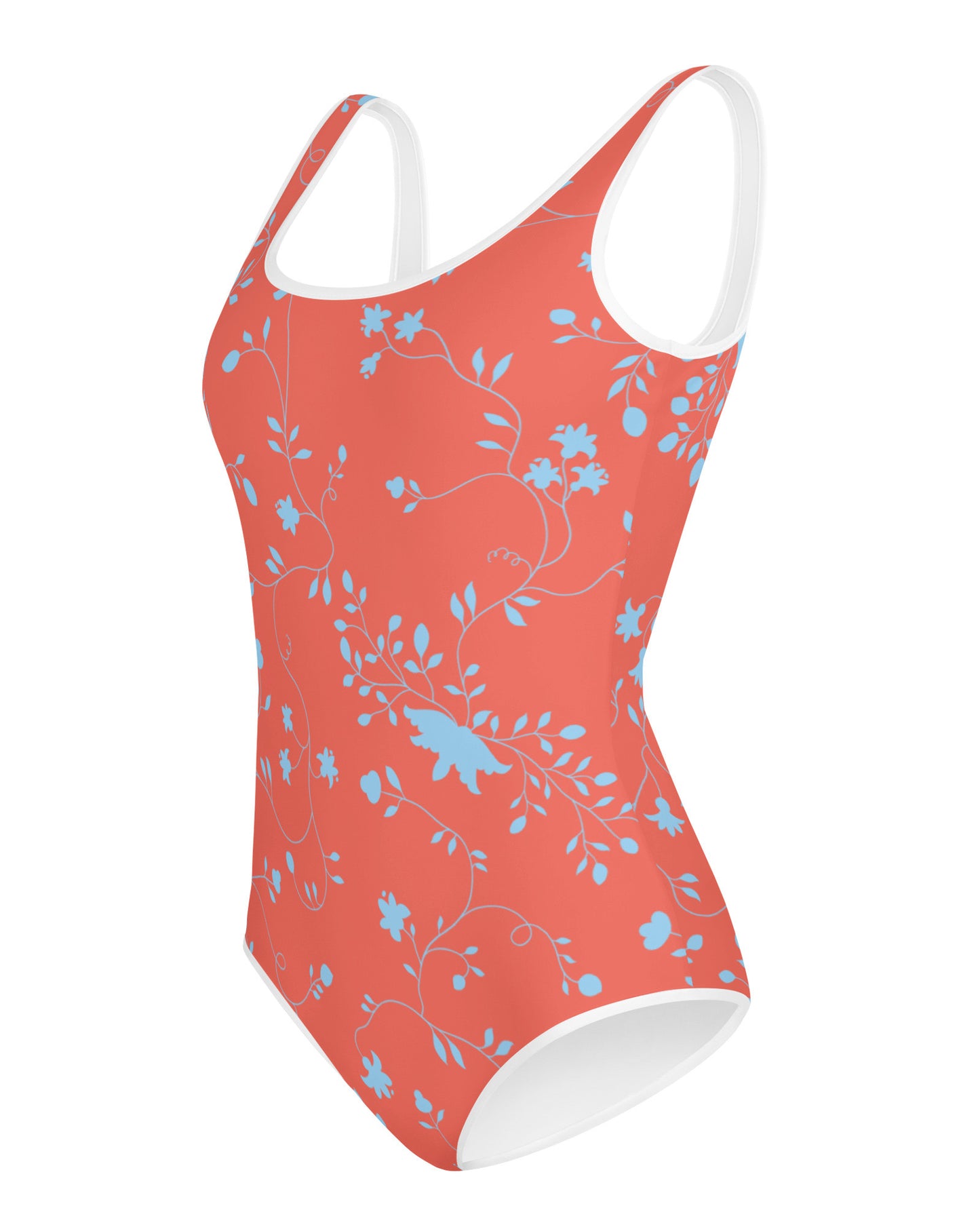 wild clematis one-piece girls swimsuit in poppy