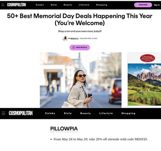 50+ Best Memorial Day Deals Happening This Year (You’re Welcome) from Cosmopolitan included PILLOWPIA!