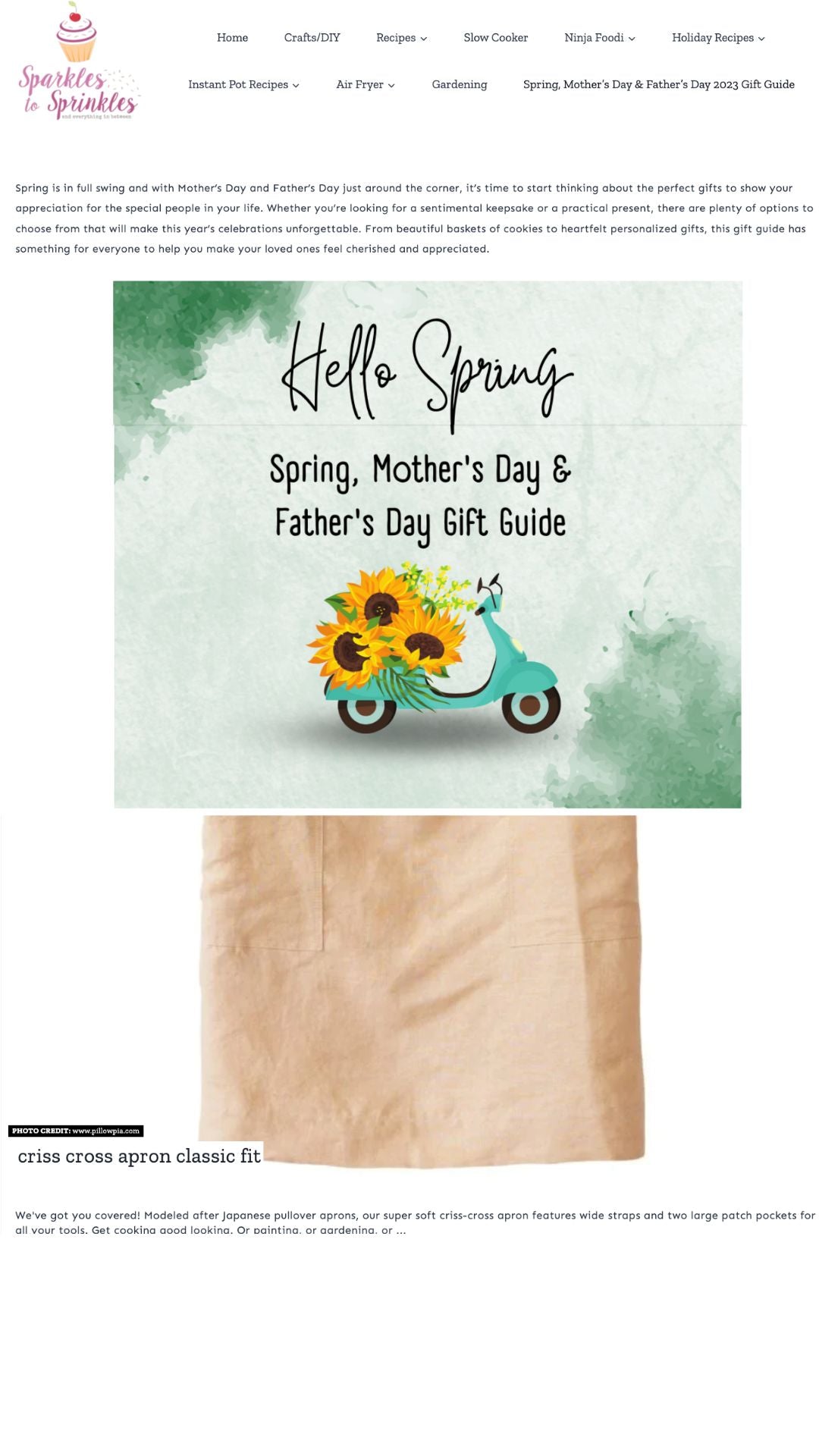 PILLOWPIA Featured on Sparkles to Sprinkles "Spring, Mother's Day and Father's Day 2023 Gift Guide"