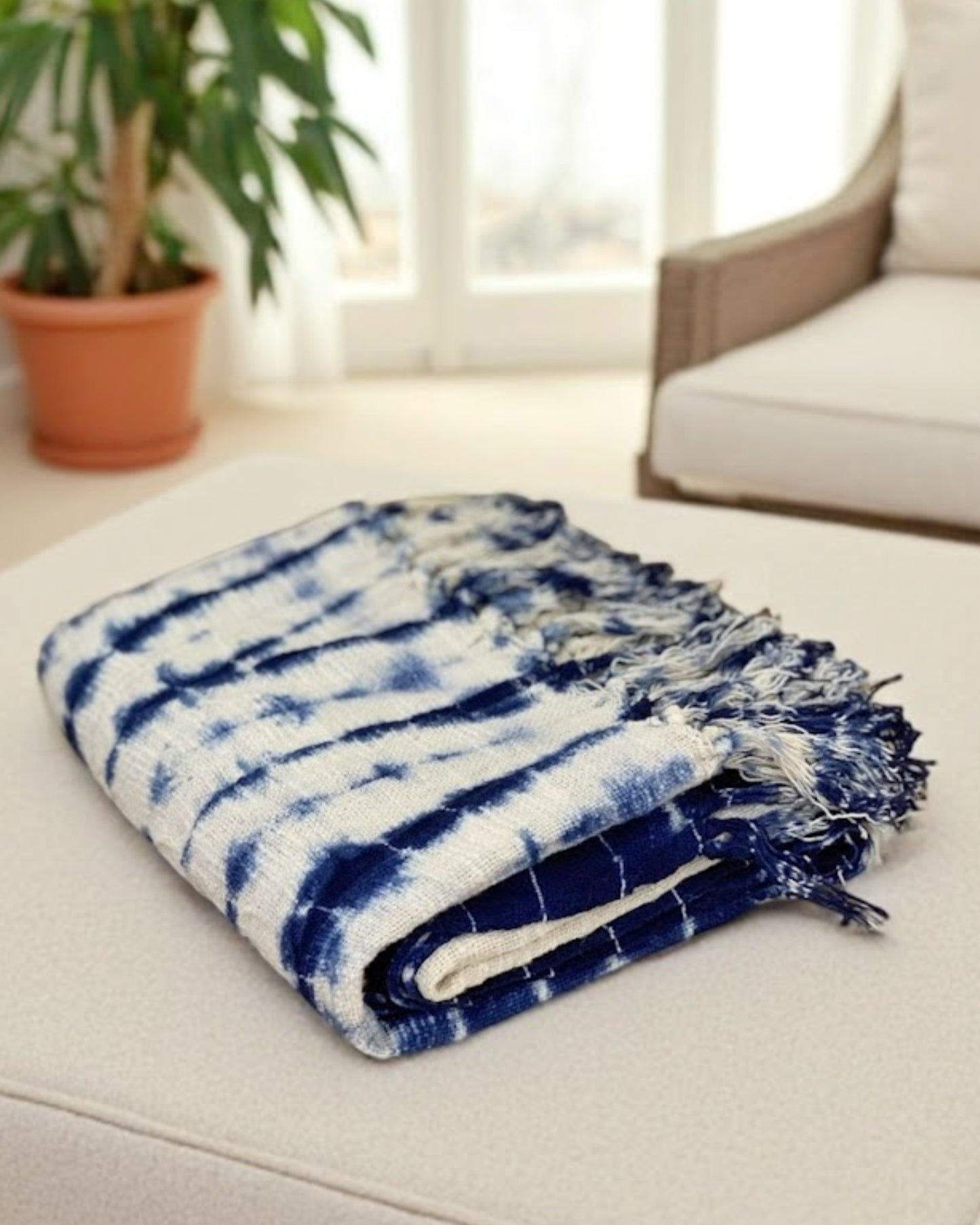 indigo shibori throw