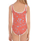 wild clematis one-piece little girls swimsuit in poppy