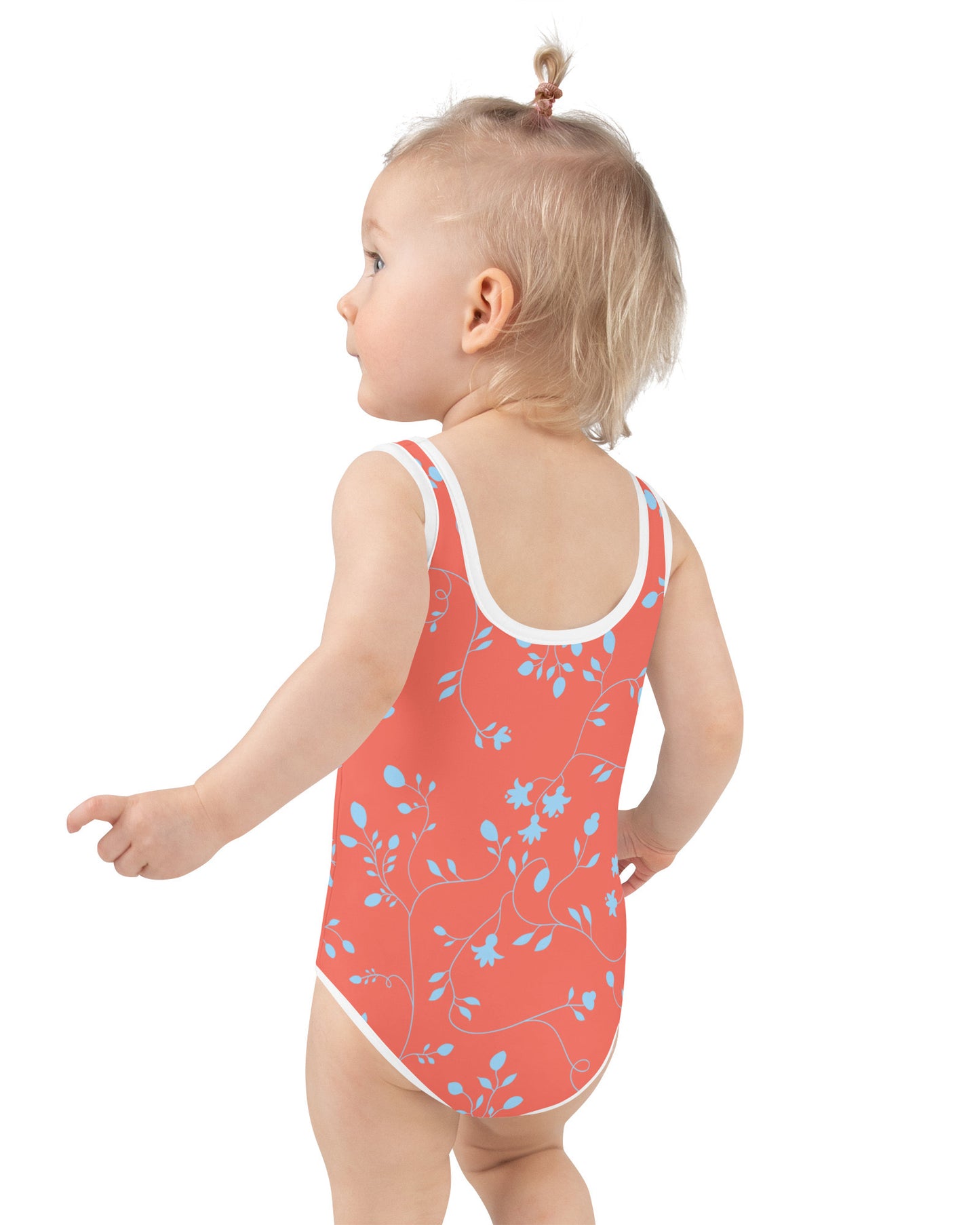 wild clematis one-piece little girls swimsuit in poppy