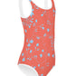 wild clematis one-piece little girls swimsuit in poppy