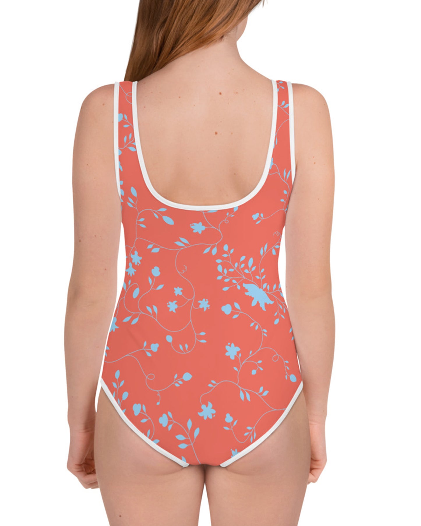 wild clematis one-piece girls swimsuit in poppy