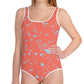 wild clematis one-piece girls swimsuit in poppy