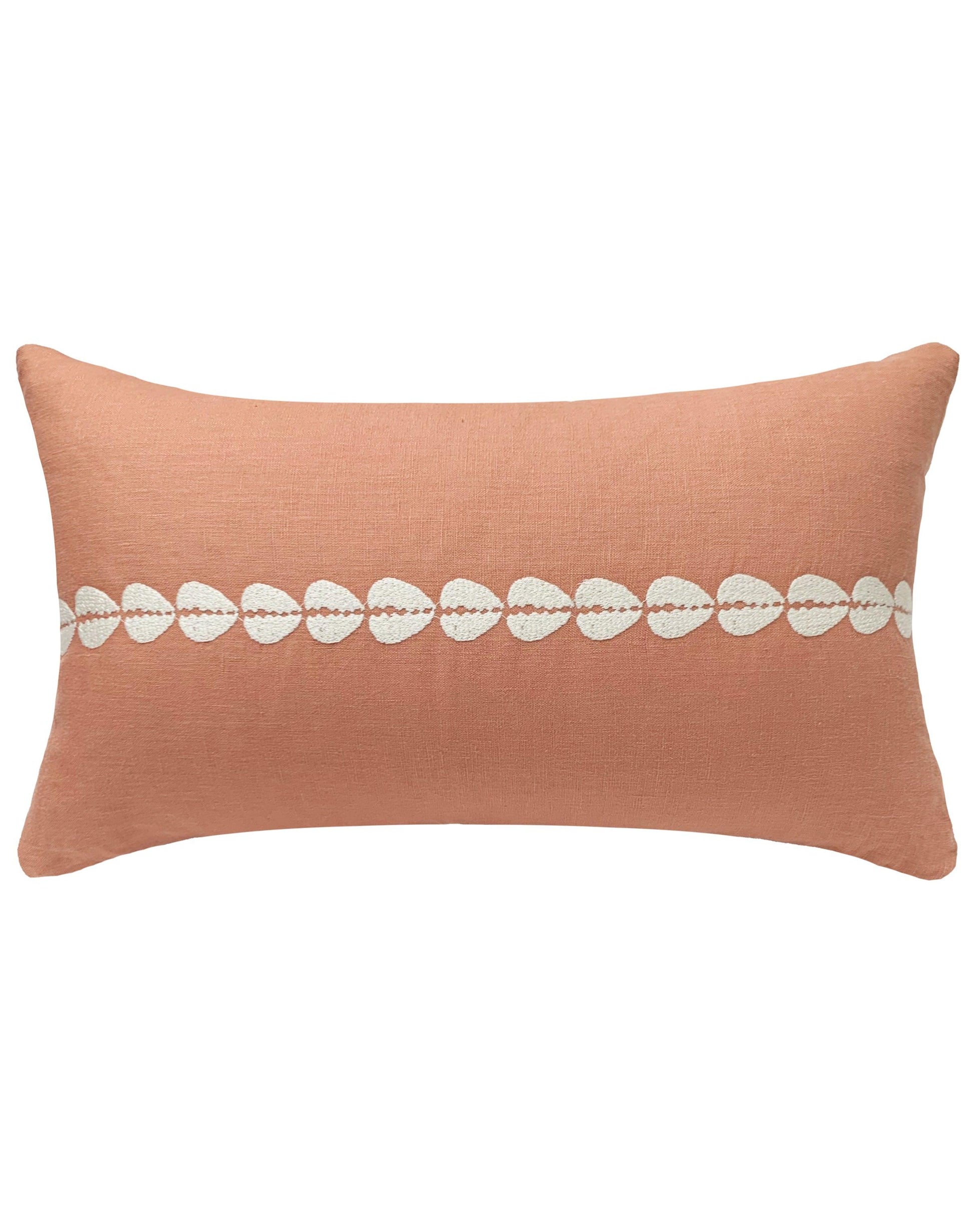 PILLOWPIA cowrie embroidered lumbar pillow in sandalwood